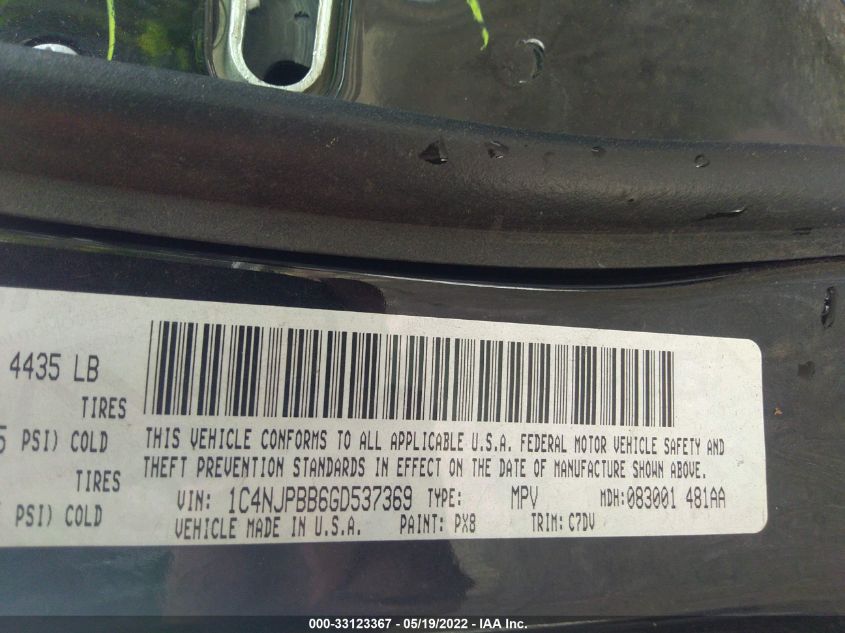 2016 JEEP PATRIOT SPORT 1C4NJPBB6GD537369