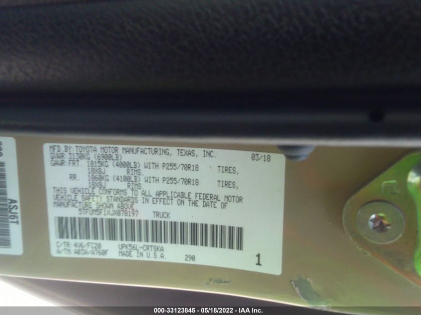2018 TOYOTA TUNDRA 4WD SR5 5TFUM5F1XJX078197