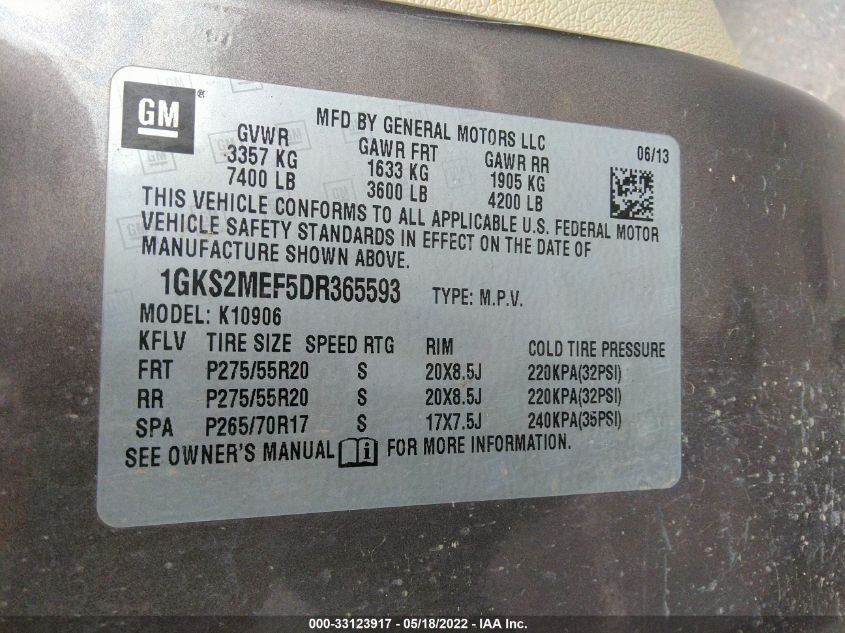 2013 GMC YUKON XL DENALI 1GKS2MEF5DR365593