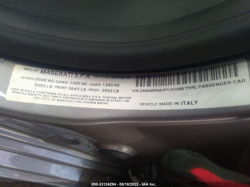 2015 MASERATI QUATTROPORTE S Q4 ZAM56RRA1F1151688