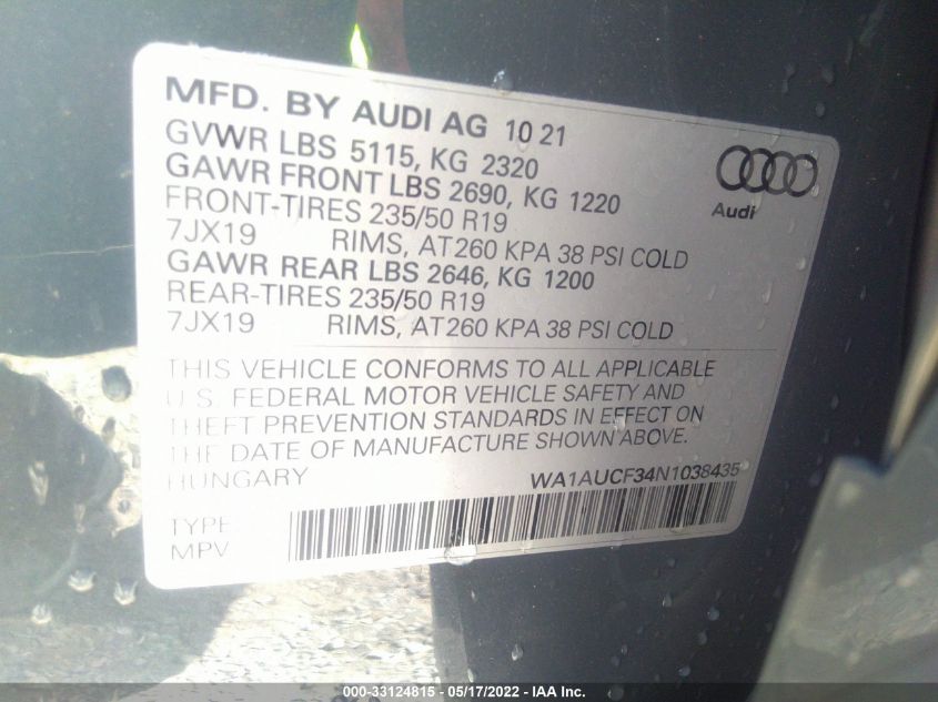 2022 AUDI Q3 PREMIUM WA1AUCF34N1038435