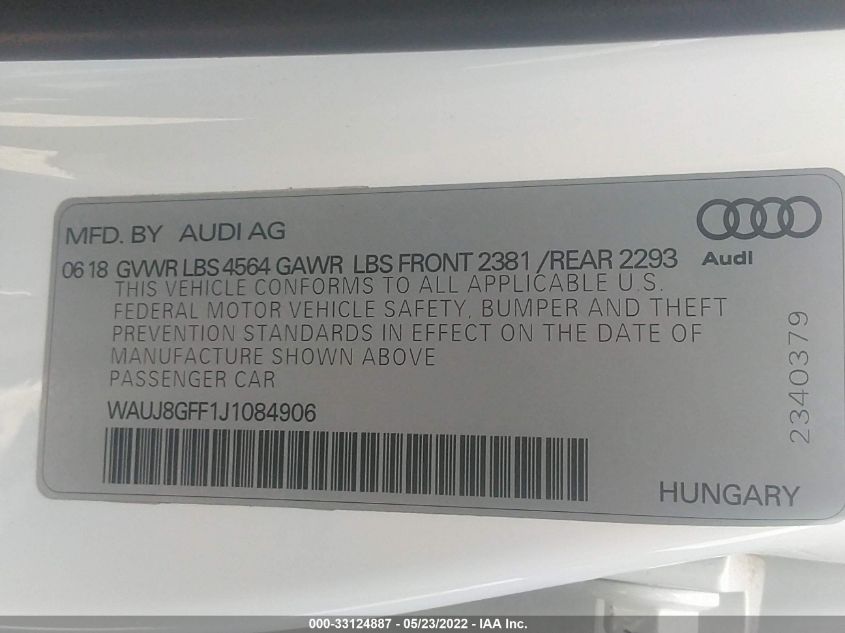 2018 AUDI A3 SEDAN PREMIUM PLUS WAUJ8GFF1J1084906
