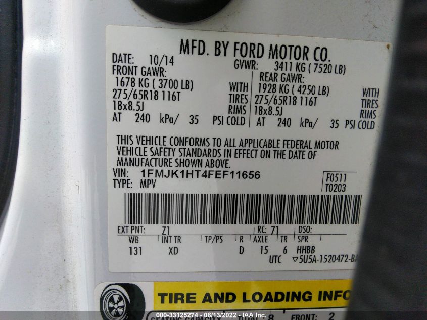 2015 FORD EXPEDITION EL XLT 1FMJK1HT4FEF11656
