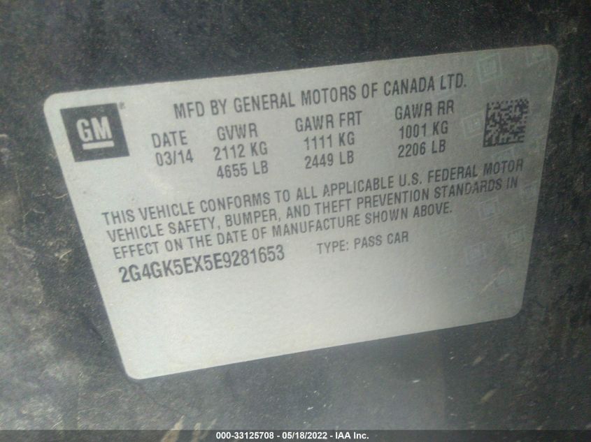2014 BUICK REGAL 2G4GK5EX5E9281653
