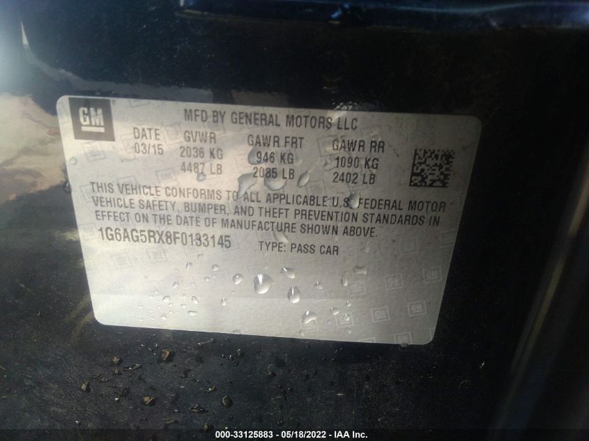 2015 CADILLAC ATS SEDAN 1G6AG5RX8F0133145