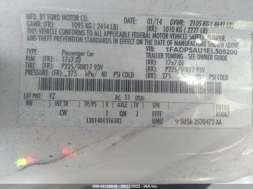 2014 FORD C-MAX HYBRID SE 1FADP5AU1EL505200