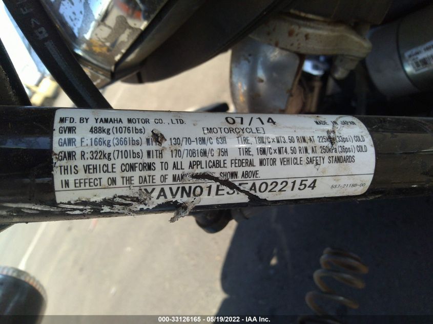 2015 YAMAHA XVS950 A/CT JYAVN01E3FA022154