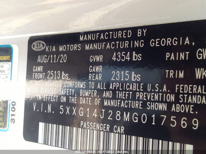 2021 KIA K5 LXS 5XXG14J28MG017569
