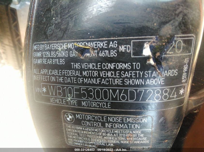 2021 BMW K1600 B WB10F5300M6D72884