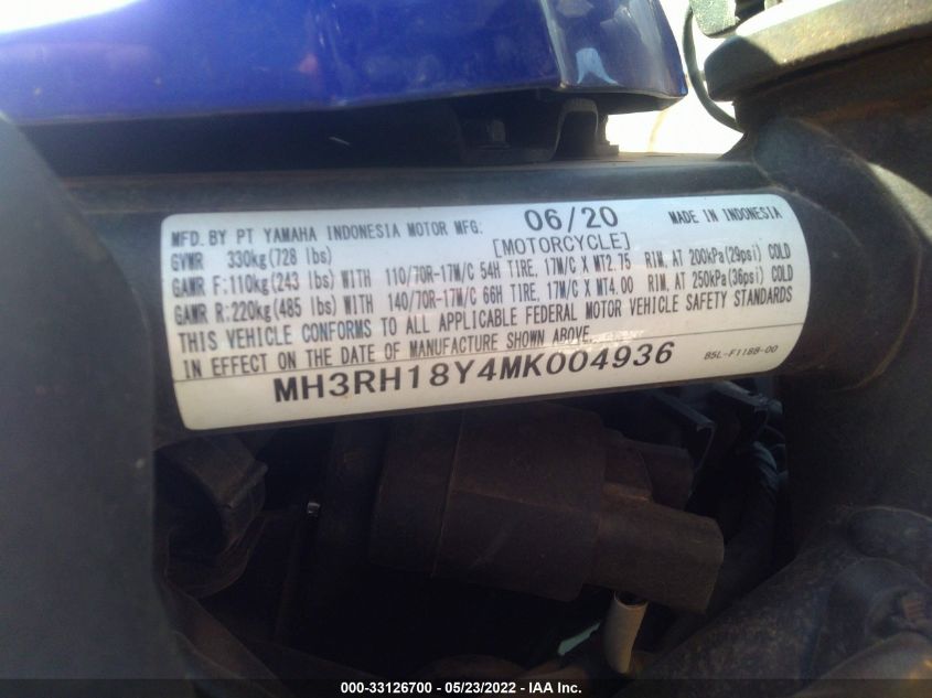 2021 YAMAHA YZFR3 A MH3RH18Y4MK004936