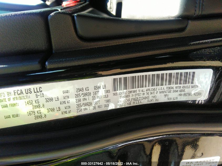 2020 JEEP GRAND CHEROKEE ALTITUDE 1C4RJFAG2LC134045