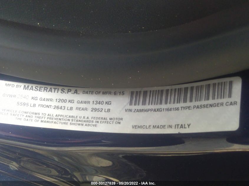 2016 MASERATI QUATTROPORTE GTS ZAM56PPAXG1164156
