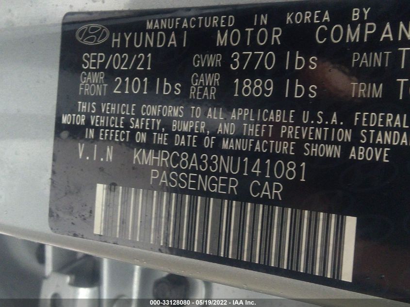 2022 HYUNDAI VENUE SEL KMHRC8A33NU141081