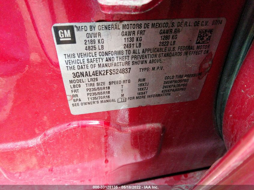 2015 CHEVROLET CAPTIVA SPORT FLEET LTZ 3GNAL4EK2FS524837