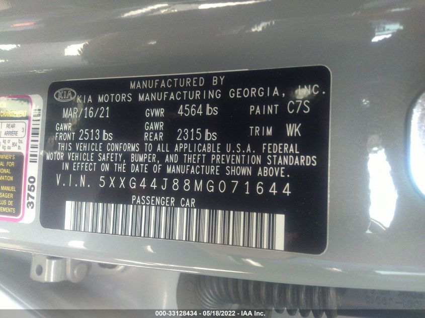 2021 KIA K5 GT 5XXG44J88MG071644
