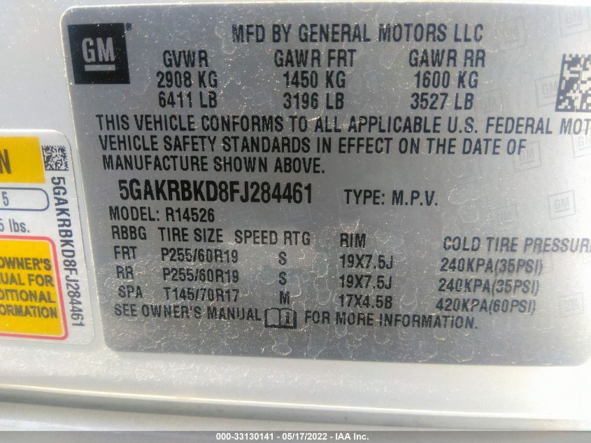 2015 BUICK ENCLAVE LEATHER 5GAKRBKD8FJ284461