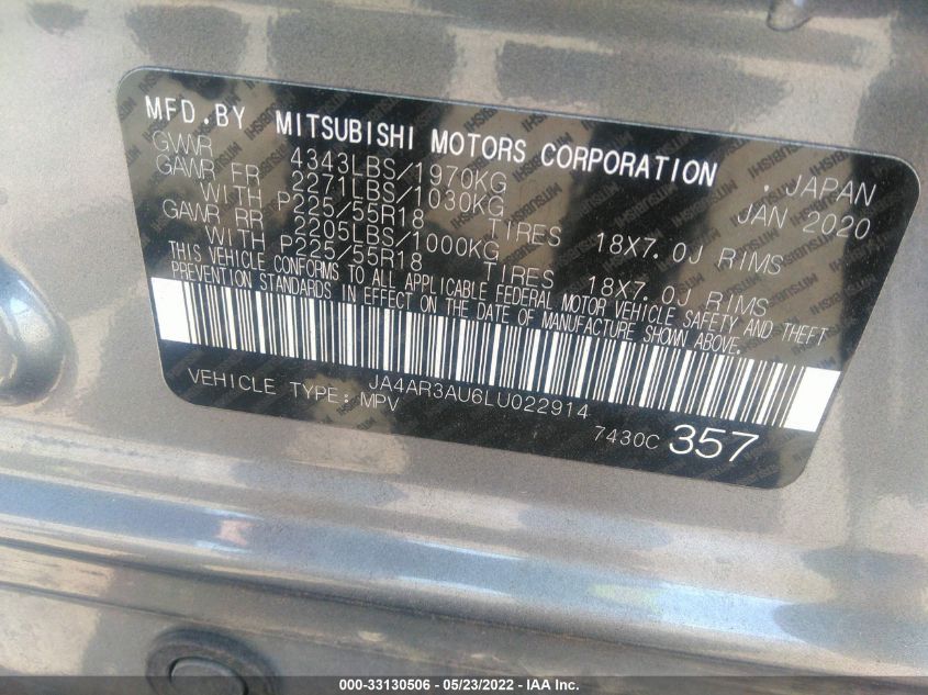 2020 MITSUBISHI OUTLANDER SPORT ES 2.0/SE 2.0 JA4AR3AU6LU022914
