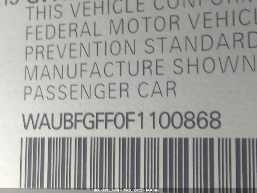 2015 AUDI S3/A3 2.0T PREMIUM WAUBFGFF0F1100868