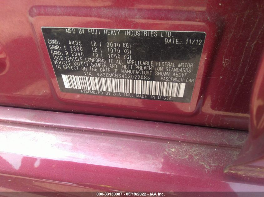 2013 SUBARU LEGACY 2.5I PREMIUM 4S3BMCB64D3022085