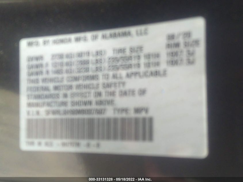 2021 HONDA ODYSSEY ELITE 5FNRL6H90MB007607