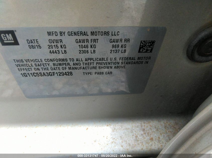 2016 CHEVROLET MALIBU LIMITED LT 1G11C5SA3GF129428