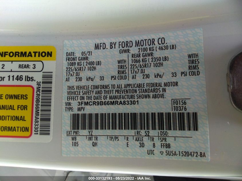 2021 FORD BRONCO SPORT BIG BEND 3FMCR9B66MRA83301