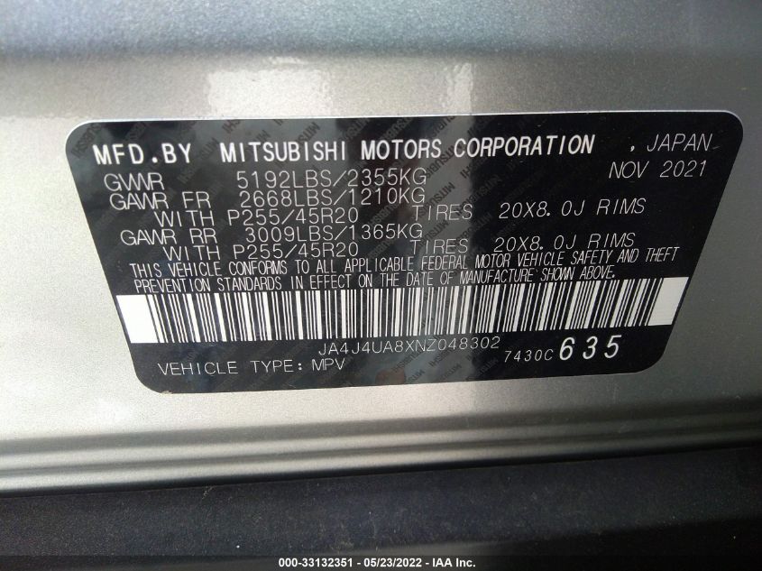 2022 MITSUBISHI OUTLANDER SE JA4J4UA8XNZ048302