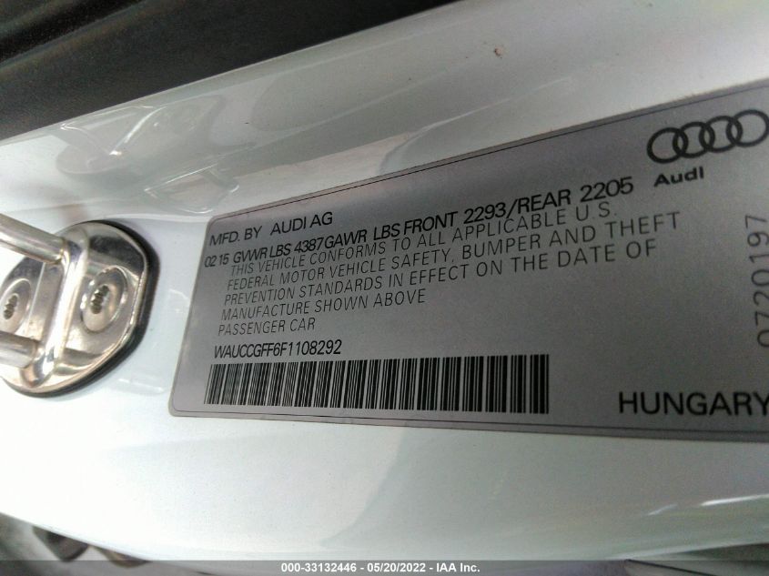 2015 AUDI A3 PREMIUM PLUS WAUCCGFF6F1108292