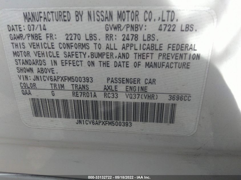 2015 INFINITI Q40 JN1CV6APXFM500393