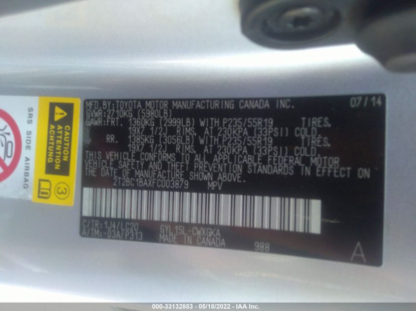 2015 LEXUS RX 450H 2T2BC1BAXFC003879