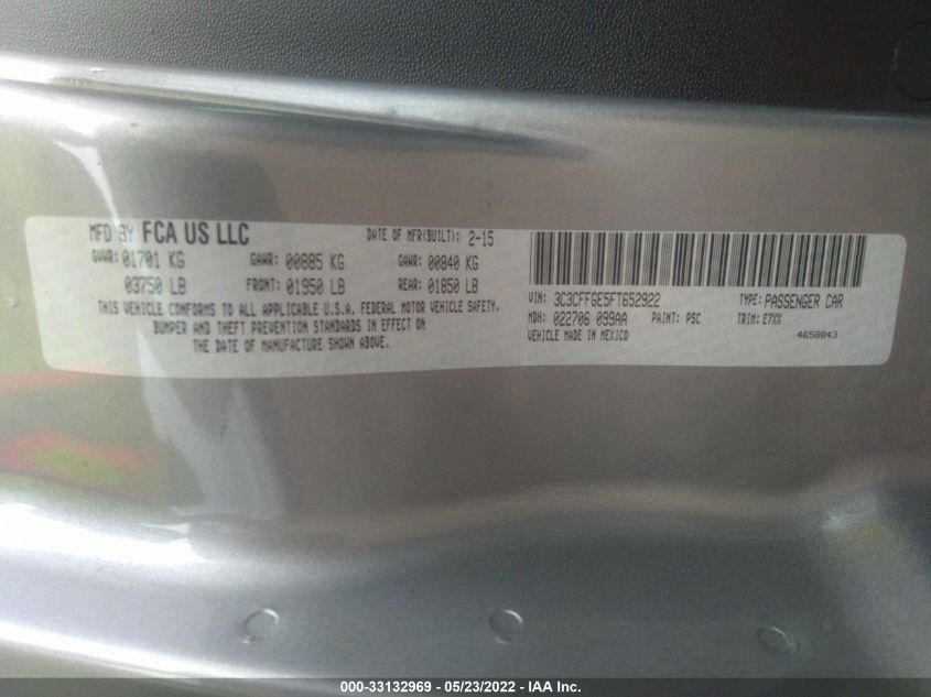 2015 FIAT 500E 3C3CFFGE5FT652922