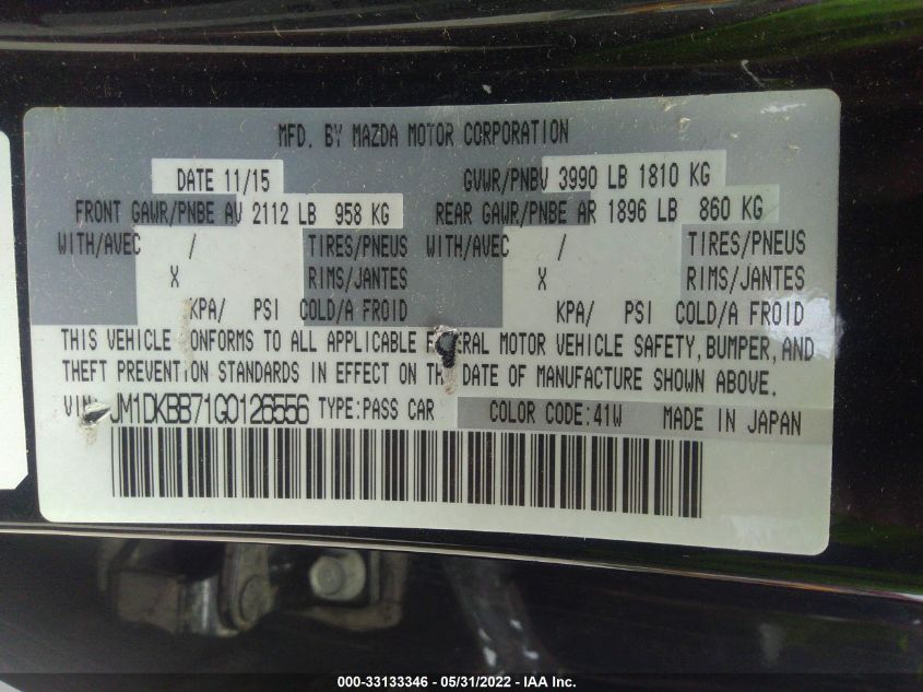 2016 MAZDA CX-3 SPORT JM1DKBB71G0126556