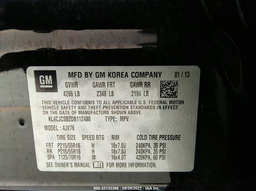 2013 BUICK ENCORE KL4CJCSB2DB112488