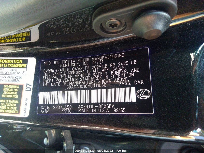 2021 LEXUS ES ES 300H 58ACA1C16MU011060