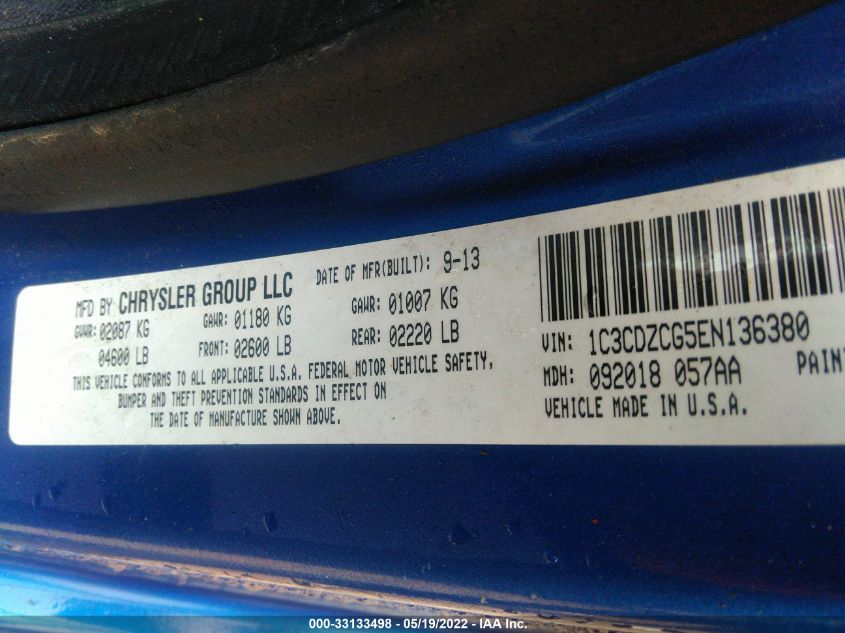 2014 DODGE AVENGER SXT 1C3CDZCG5EN136380