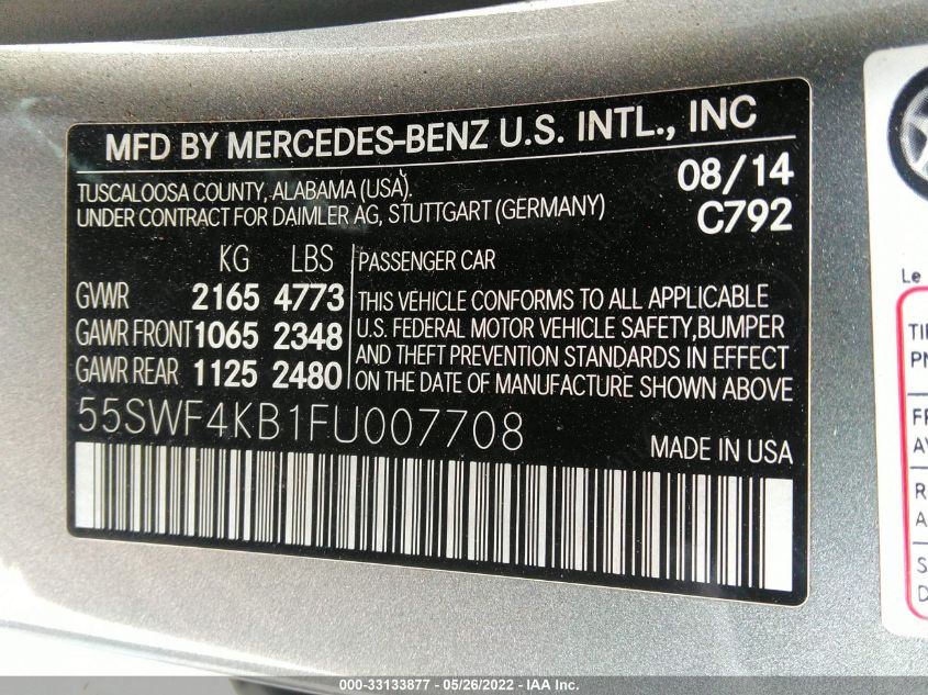 2015 MERCEDES-BENZ C-CLASS C 300 55SWF4KB1FU007708