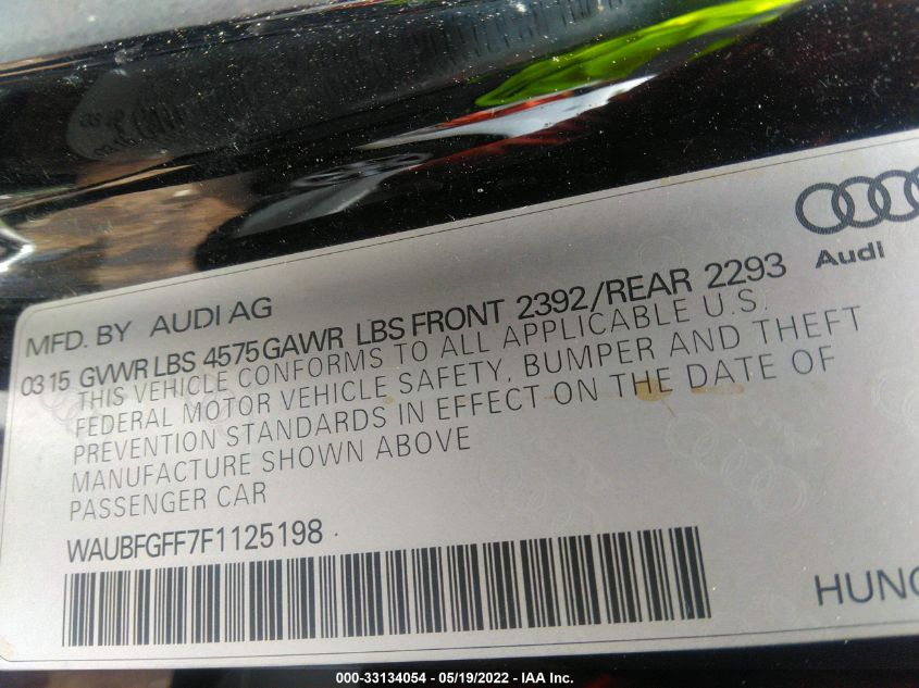 2015 AUDI S3/A3 2.0T PREMIUM WAUBFGFF7F1125198