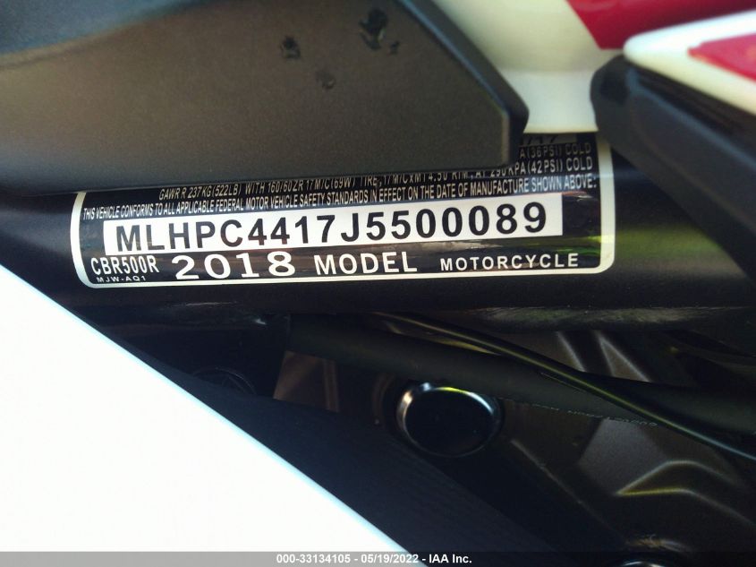 2018 HONDA CBR500 R MLHPC4417J5500089