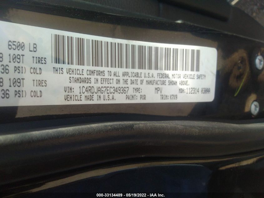 2014 DODGE DURANGO SXT 1C4RDJAG7EC349367