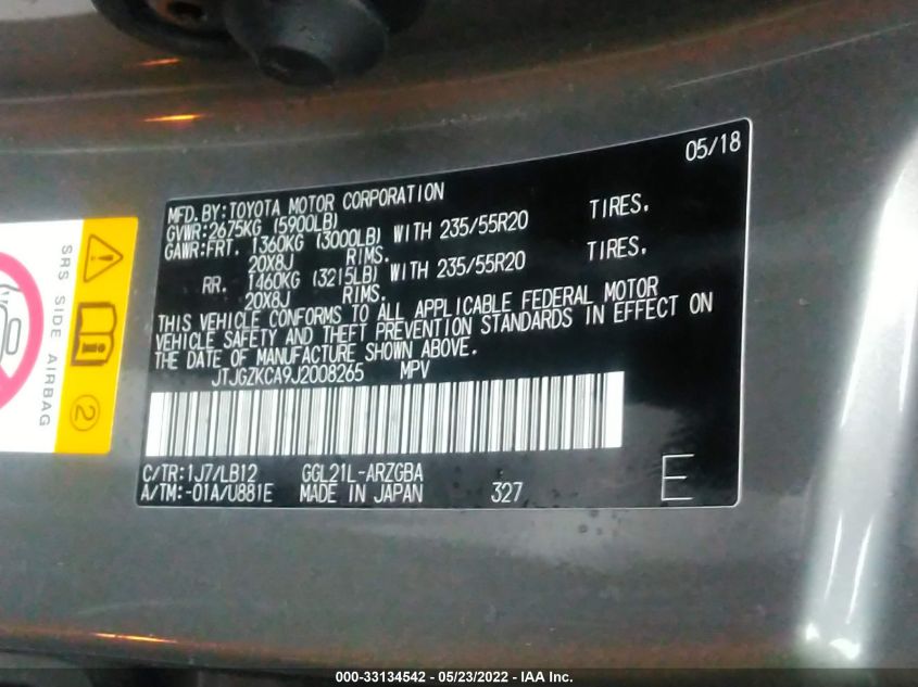 2018 LEXUS RX RX 350L JTJGZKCA9J2008265