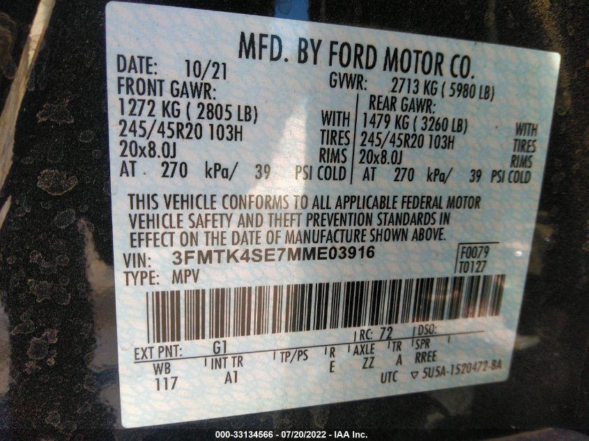2021 FORD MUSTANG MACH-E GT 3FMTK4SE7MME03916