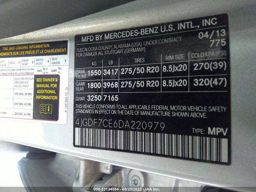 2013 MERCEDES-BENZ GL-CLASS GL 450 4JGDF7CE6DA220979