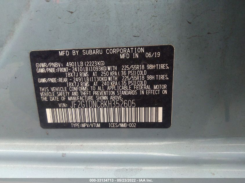 2019 SUBARU CROSSTREK HYBRID JF2GTDNC8KH352605