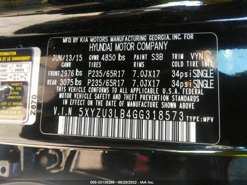 2016 HYUNDAI SANTA FE SPORT 5XYZU3LB4GG318573