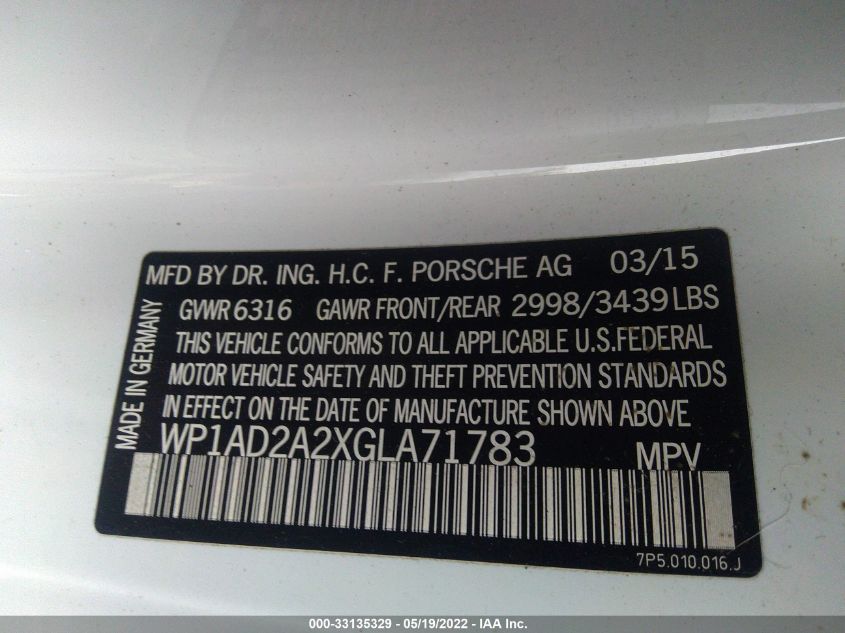 2016 PORSCHE CAYENNE GTS WP1AD2A2XGLA71783