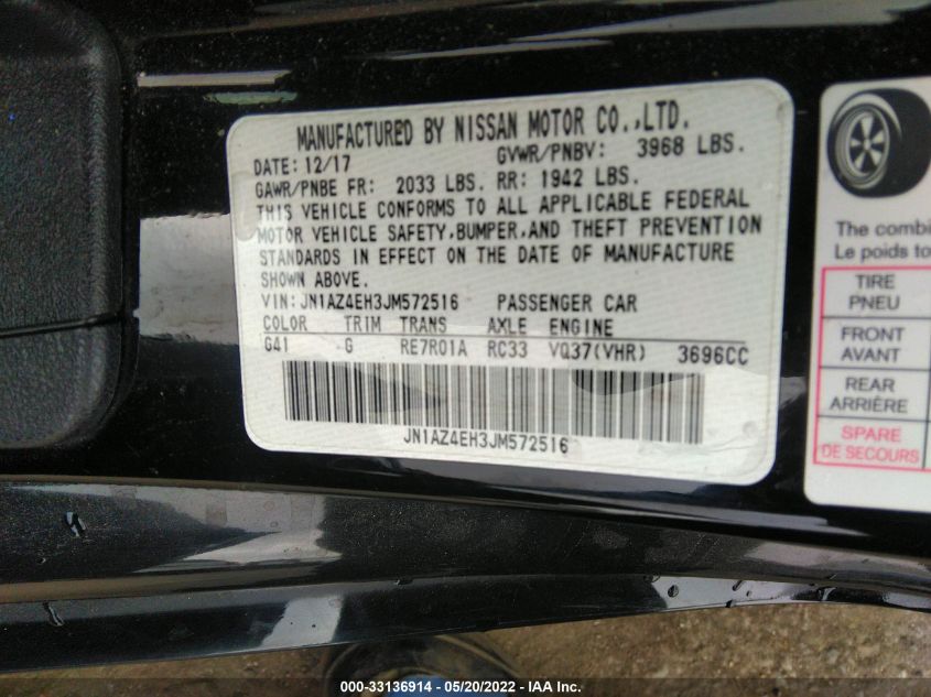 2018 NISSAN 370Z COUPE TOURING JN1AZ4EH3JM572516