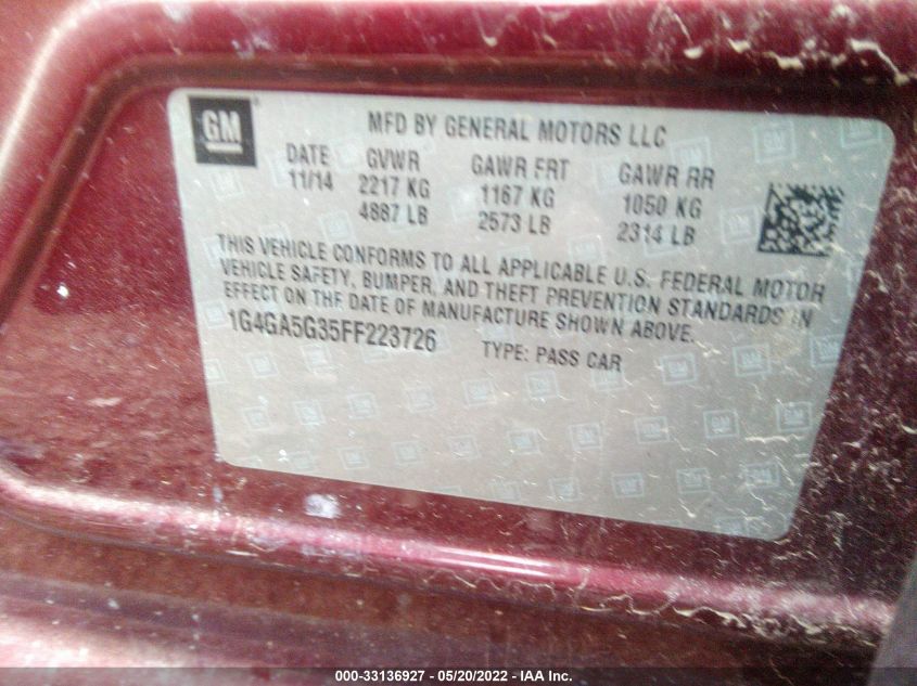 2015 BUICK LACROSSE BASE 1G4GA5G35FF223726