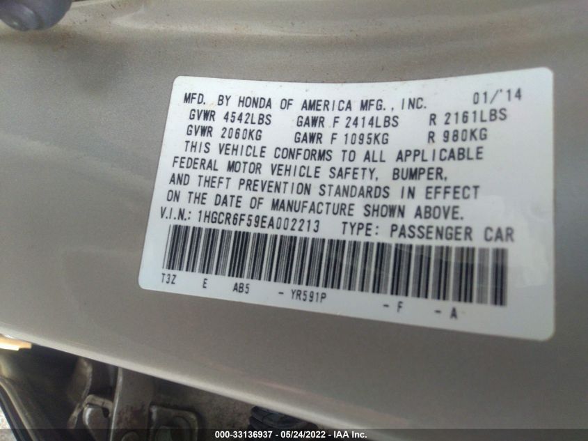 2014 HONDA ACCORD HYBRID EX-L 1HGCR6F59EA002213