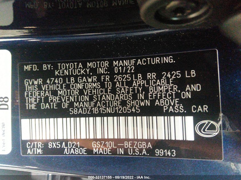 2022 LEXUS ES ES 350 58ADZ1B15NU120545