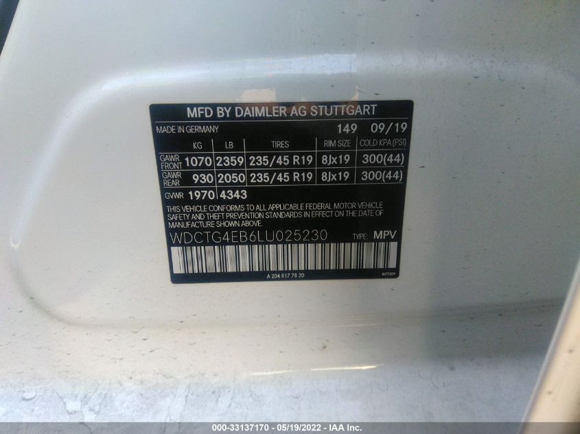 2020 MERCEDES-BENZ GLA GLA 250 WDCTG4EB6LU025230